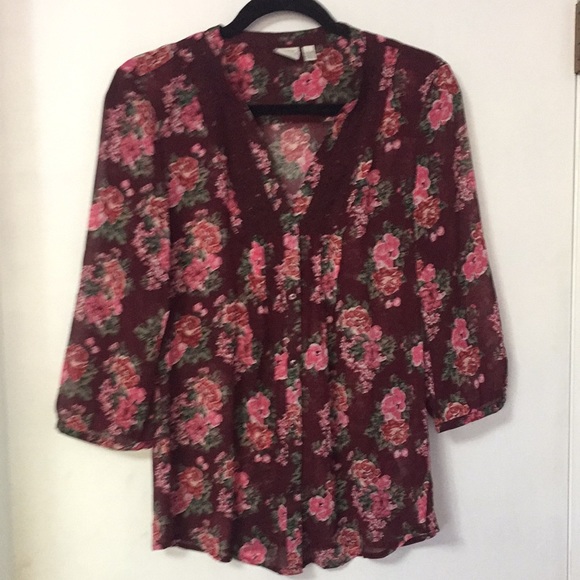 Esprit Burgundy Floral Blouse - Picture 1 of 8